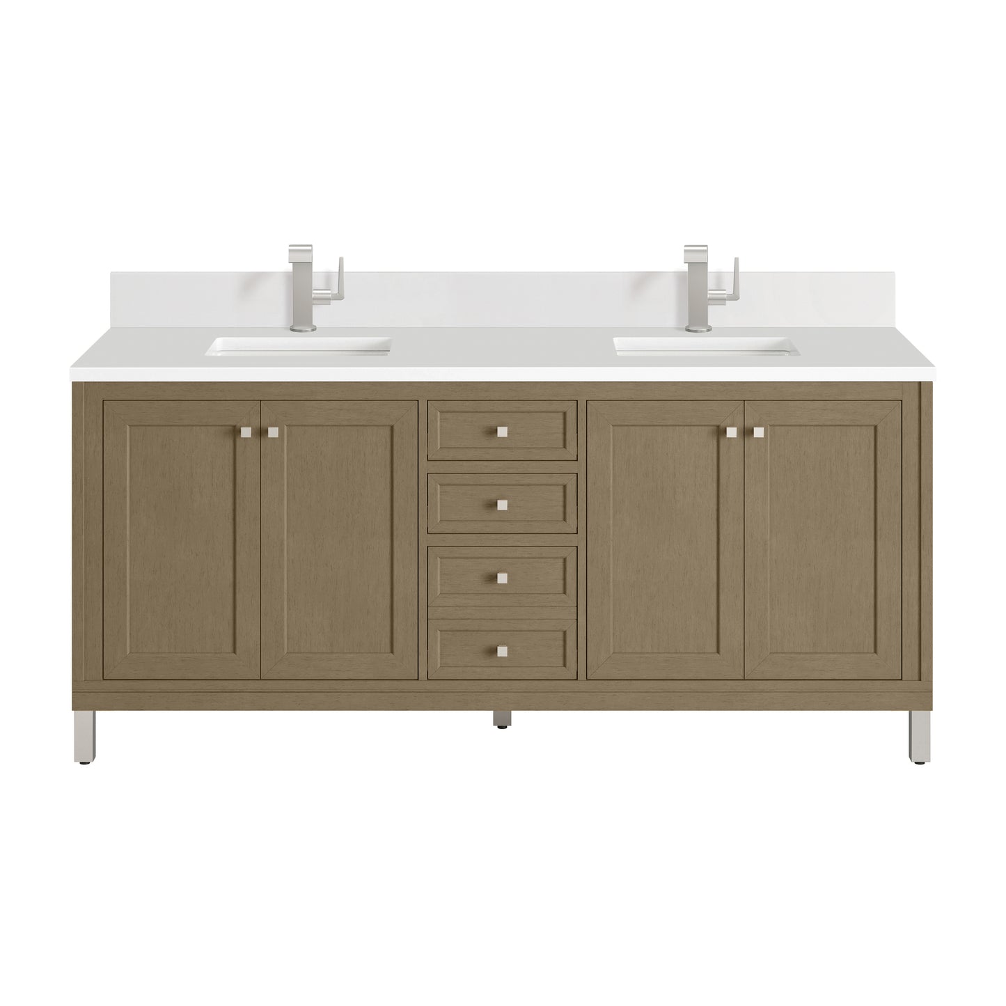 James Martin Chicago 72" Double Vanity with Single Hole 3CM White Zeus Silestone Top & Backsplash