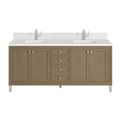 James Martin Chicago 72" Double Vanity with Single Hole 3CM White Zeus Silestone Top & Backsplash