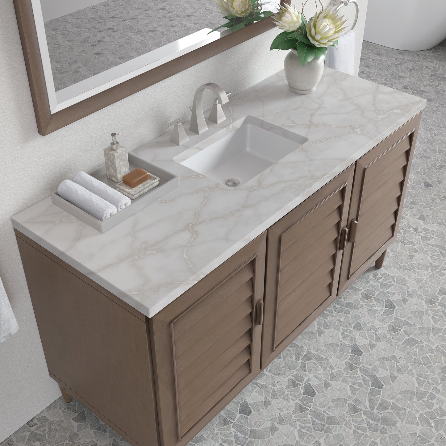 James Martin Portland 60" Single Vanity Whitewashed Walnut with 3 CM Countertop