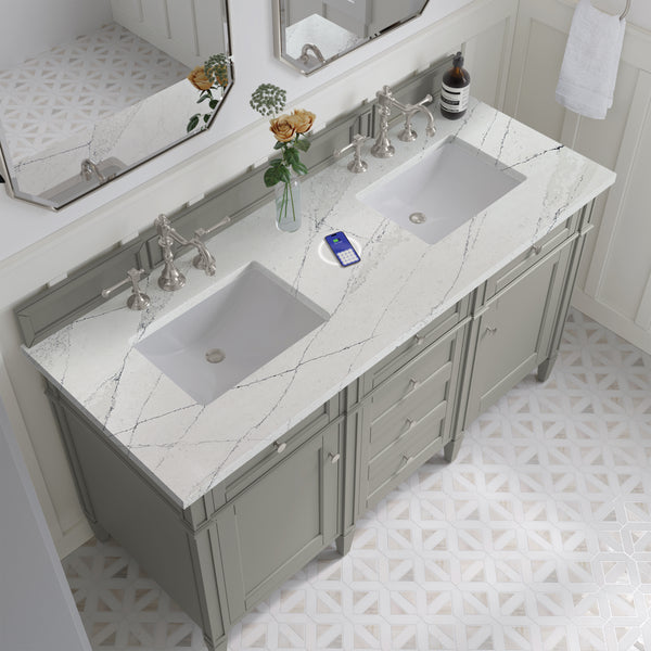 James Martin Brittany 60" Double Vanity with 3 CM Countertop & FreePower Wireless Charger