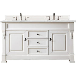 James Martin Brookfield 60" Double Vanity Vanities James Martin Bright White w/ 3 CM Ethereal Noctis Quartz Top 