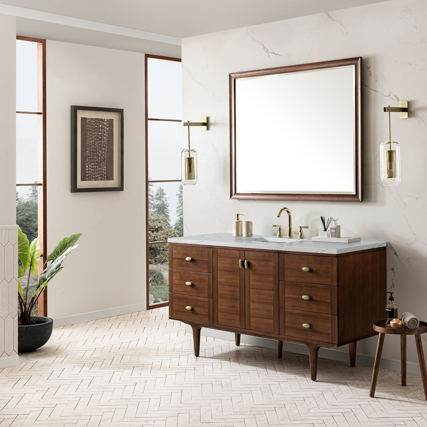 James Martin Amberly 60" Single Vanity, Mid-Century Walnut