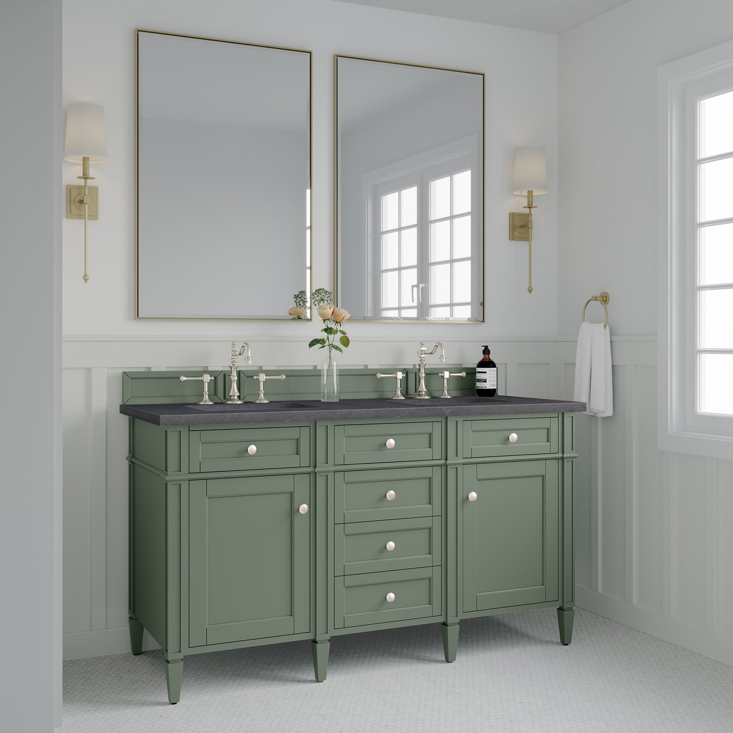 James Martin Brittany 60" Double Vanity, Smokey Celadon - Luxe Bathroom Vanities