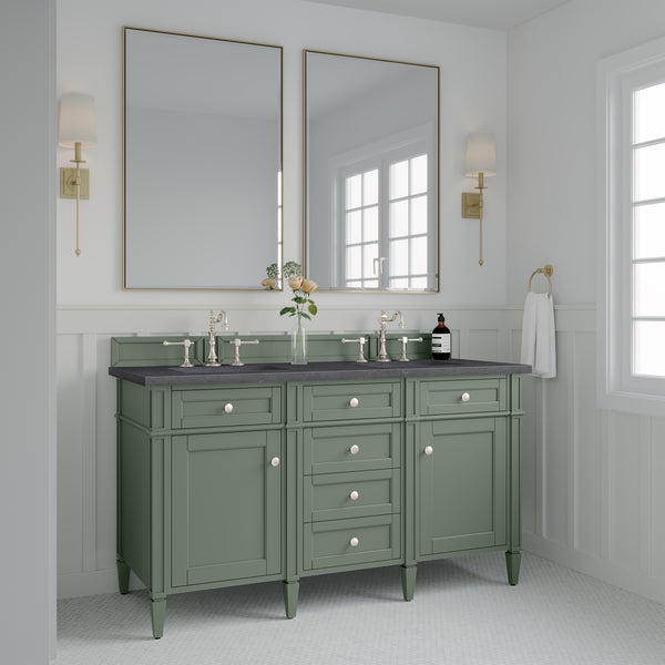 James Martin Brittany 60" Double Vanity, Smokey Celadon - Luxe Bathroom Vanities