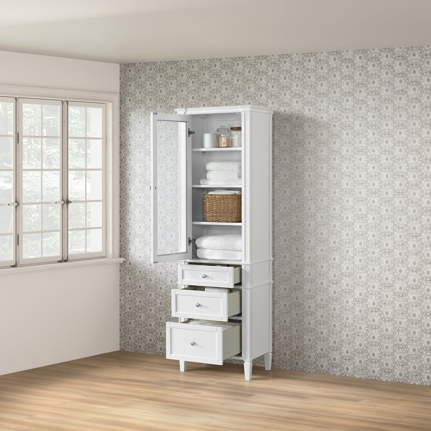 James Martin Brittany Linen Cabinet, Bright White