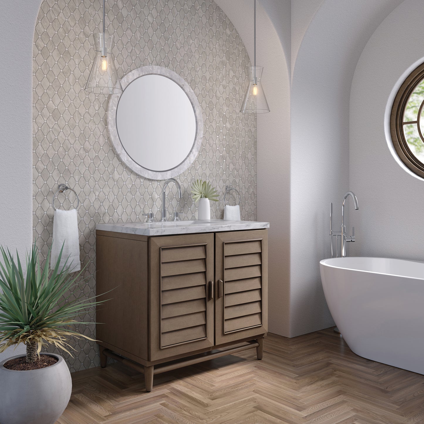 James Martin Portland 36" Single Vanity Whitewashed Walnut with 3 CM Countertop