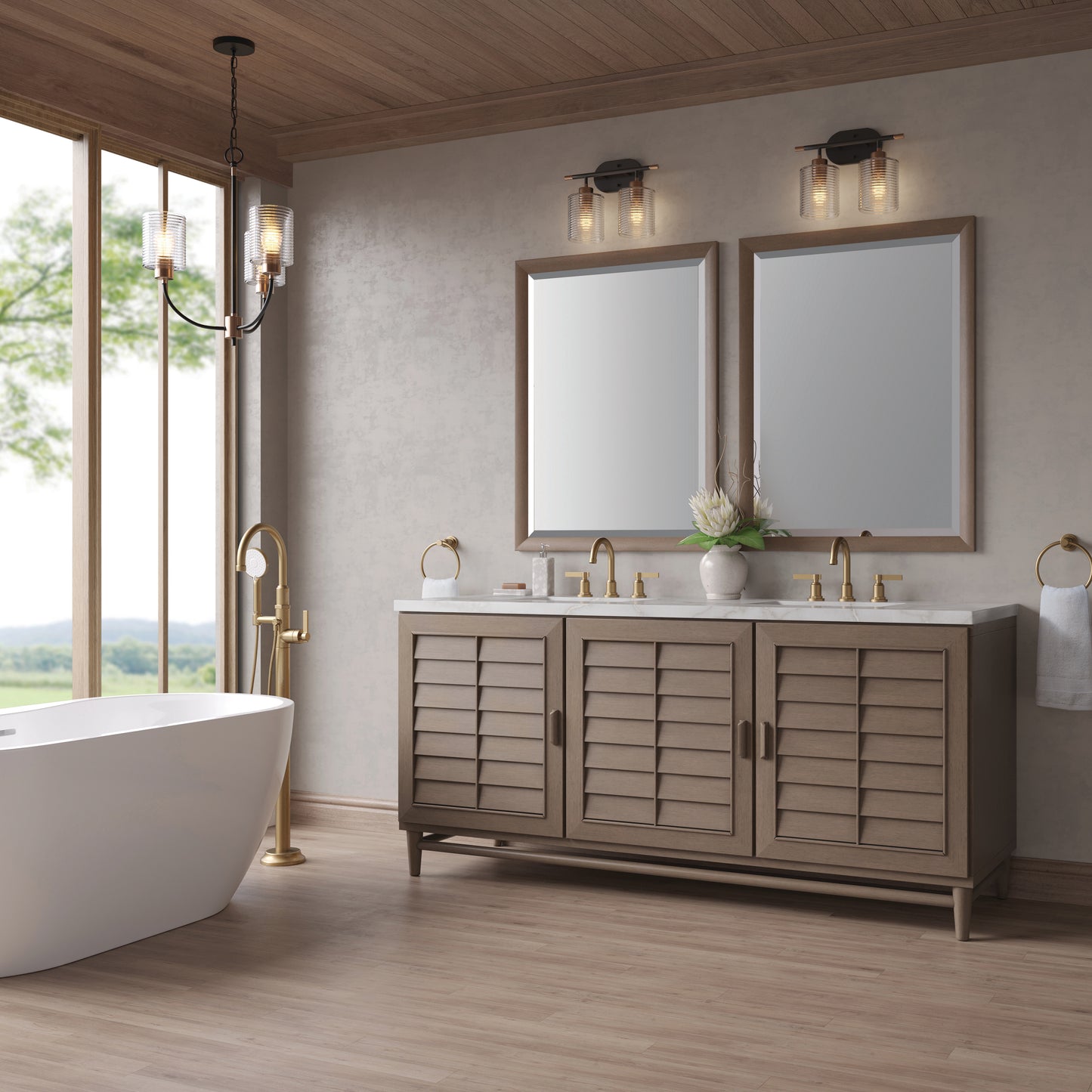 James Martin Portland 72" Double Vanity Whitewashed Walnut with 3 CM Countertop & FreePower Wireless Charger