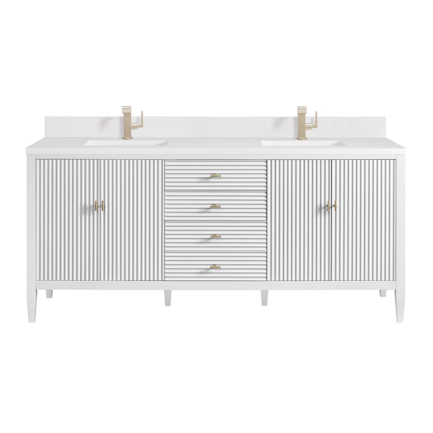 James Martin Myrrin 72" Double Vanity with Single Hole 3 CM White Zeus Silestone Top & Backsplash