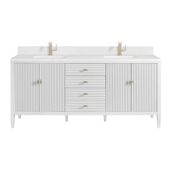 James Martin Myrrin 72" Double Vanity with Single Hole 3 CM White Zeus Silestone Top & Backsplash