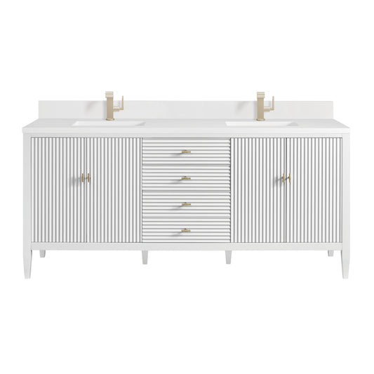 James Martin Myrrin 72" Double Vanity with Single Hole 3 CM White Zeus Silestone Top & Backsplash