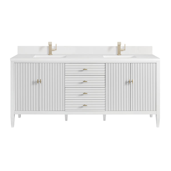 James Martin Myrrin 72" Double Vanity with Single Hole 3 CM White Zeus Silestone Top & Backsplash