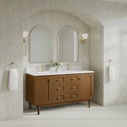 James Martin Laurent 60" Double Vanity with Single Hole 3 CM White Zeus Silestone Top & Matching Backsplash