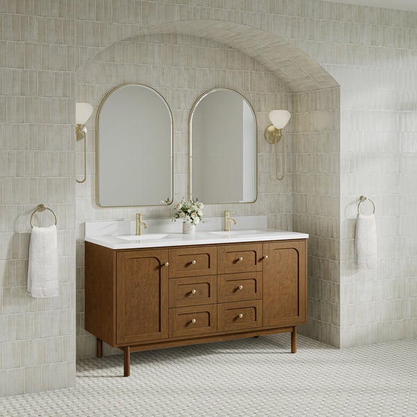 James Martin Laurent 60" Double Vanity with Single Hole 3 CM White Zeus Silestone Top & Matching Backsplash