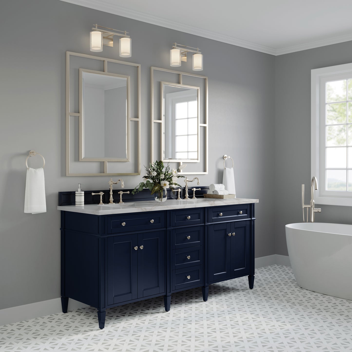 James Martin Brittany 72" Double Vanity with 3 CM Countertop & FreePower Wireless Charger