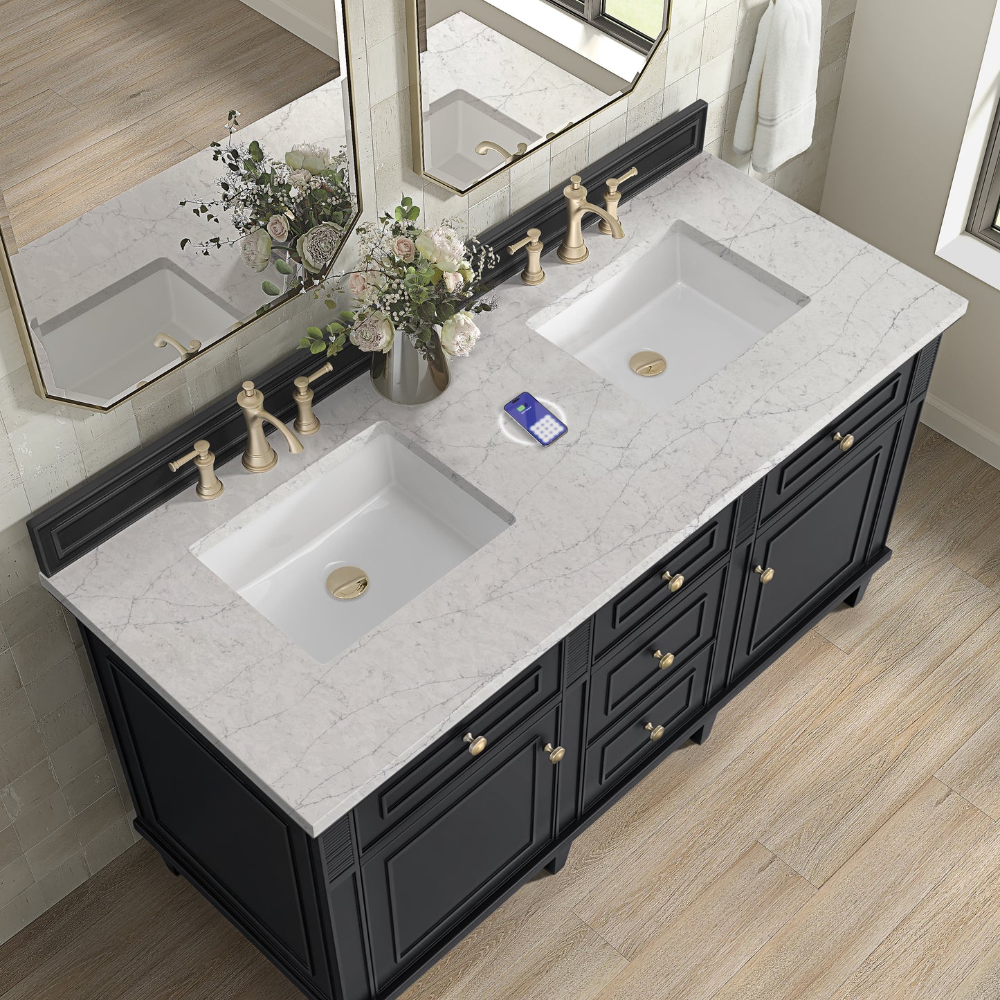 James Martin Lorelai 60" Double Vanity with 3 CM Countertop & FreePower Wireless Charger