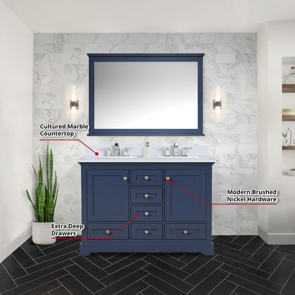 Lexora Collection Dukes 48 inch Double Bath Vanity and Cultured Marble Top - Luxe Bathroom Vanities