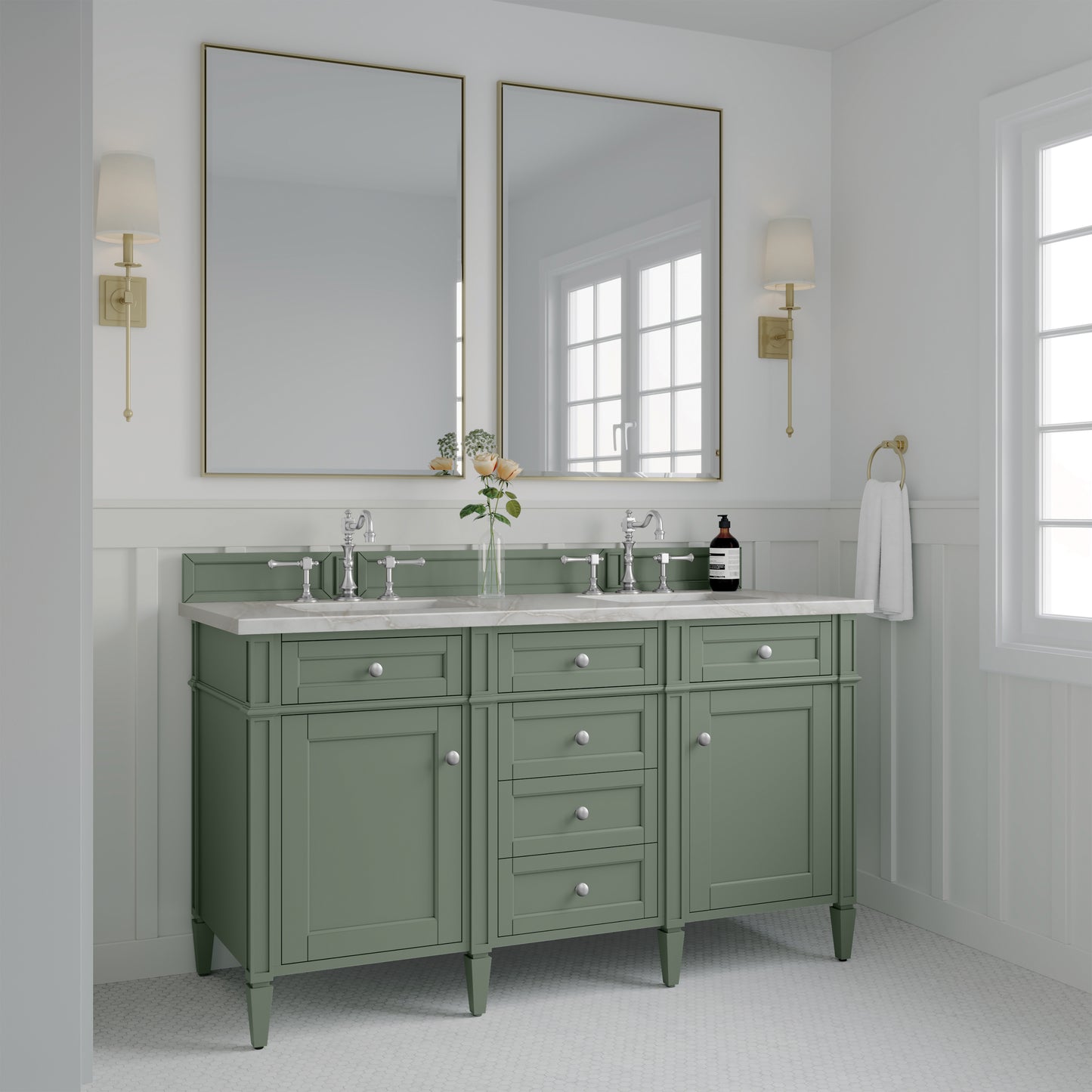 James Martin Brittany 60" Double Vanity with 3 CM Countertop & FreePower Wireless Charger