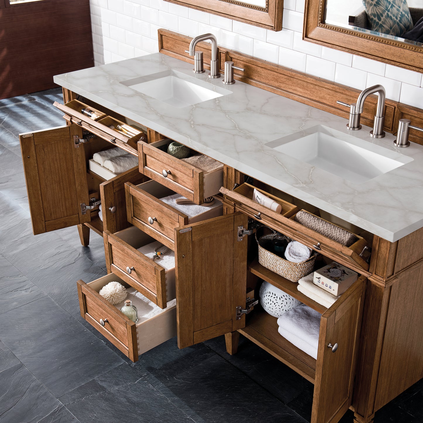 James Martin Brittany 72" Double Vanity with 3 CM Countertop & FreePower Wireless Charger