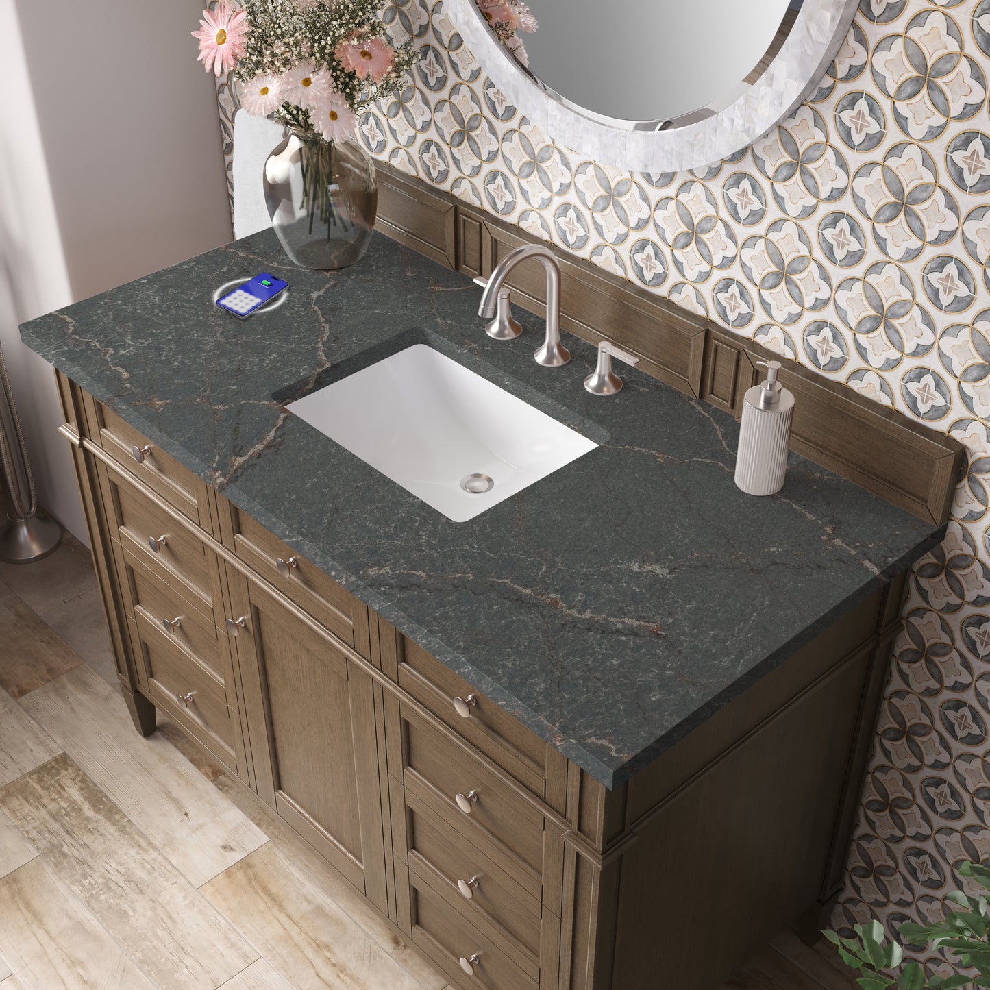 James Martin Brittany 48" Single Vanity with 3 CM Countertop & FreePower Wireless Charger