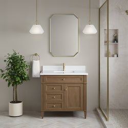 James Martin Brittany 36" Single Vanity with Single Hole 3 CM White Zeus Silestone Top & Backsplash