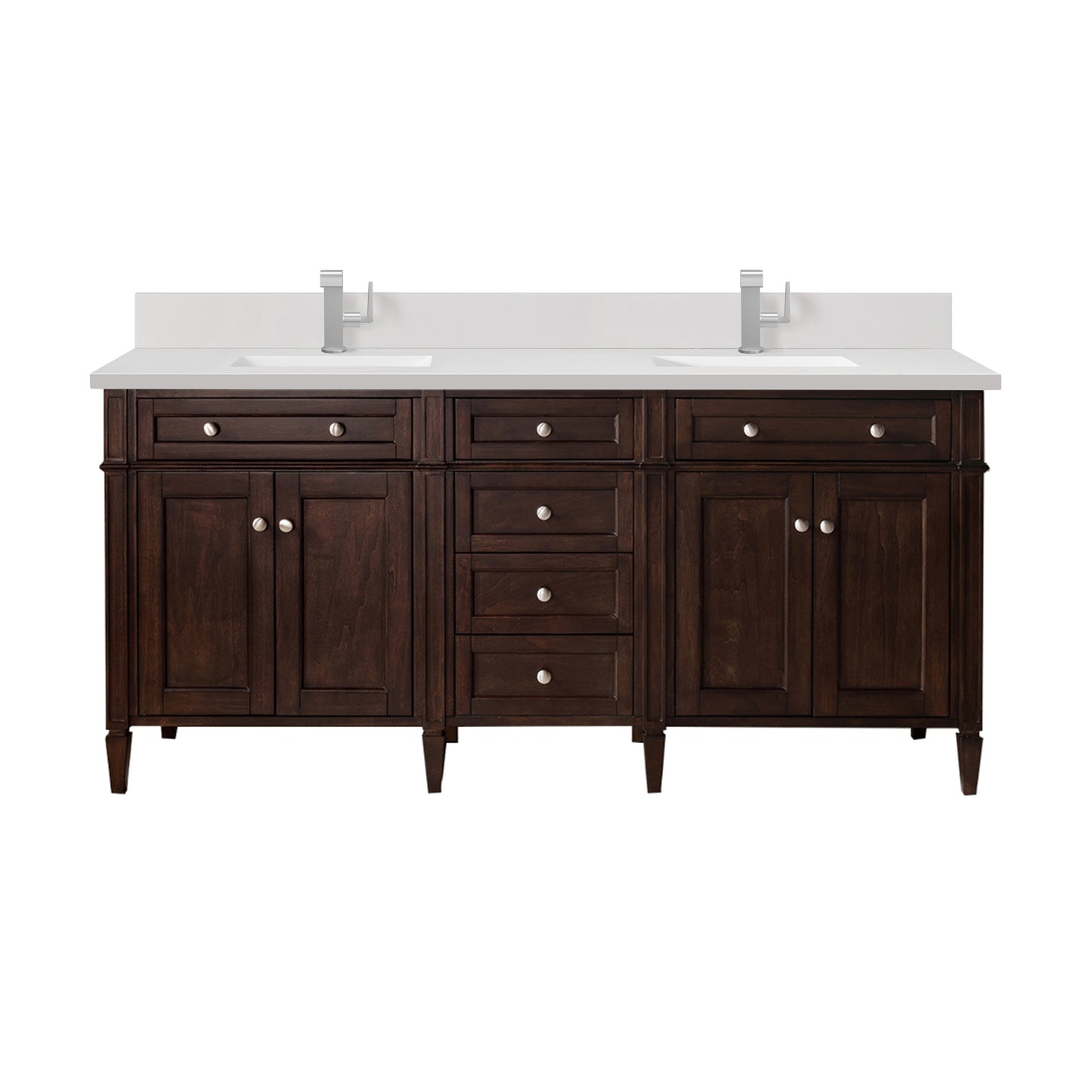 James Martin Brittany 72" Double Vanity with Single Hole 3 CM White Zeus Silestone Top & Backsplash