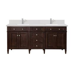 James Martin Brittany 72" Double Vanity with Single Hole 3 CM White Zeus Silestone Top & Backsplash