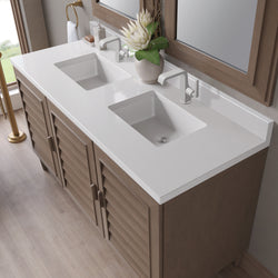 James Martin Portland 60" Double Vanity Whitewashed Walnut with Single Hole 3 CM White Zeus Silestone Top & Backsplash