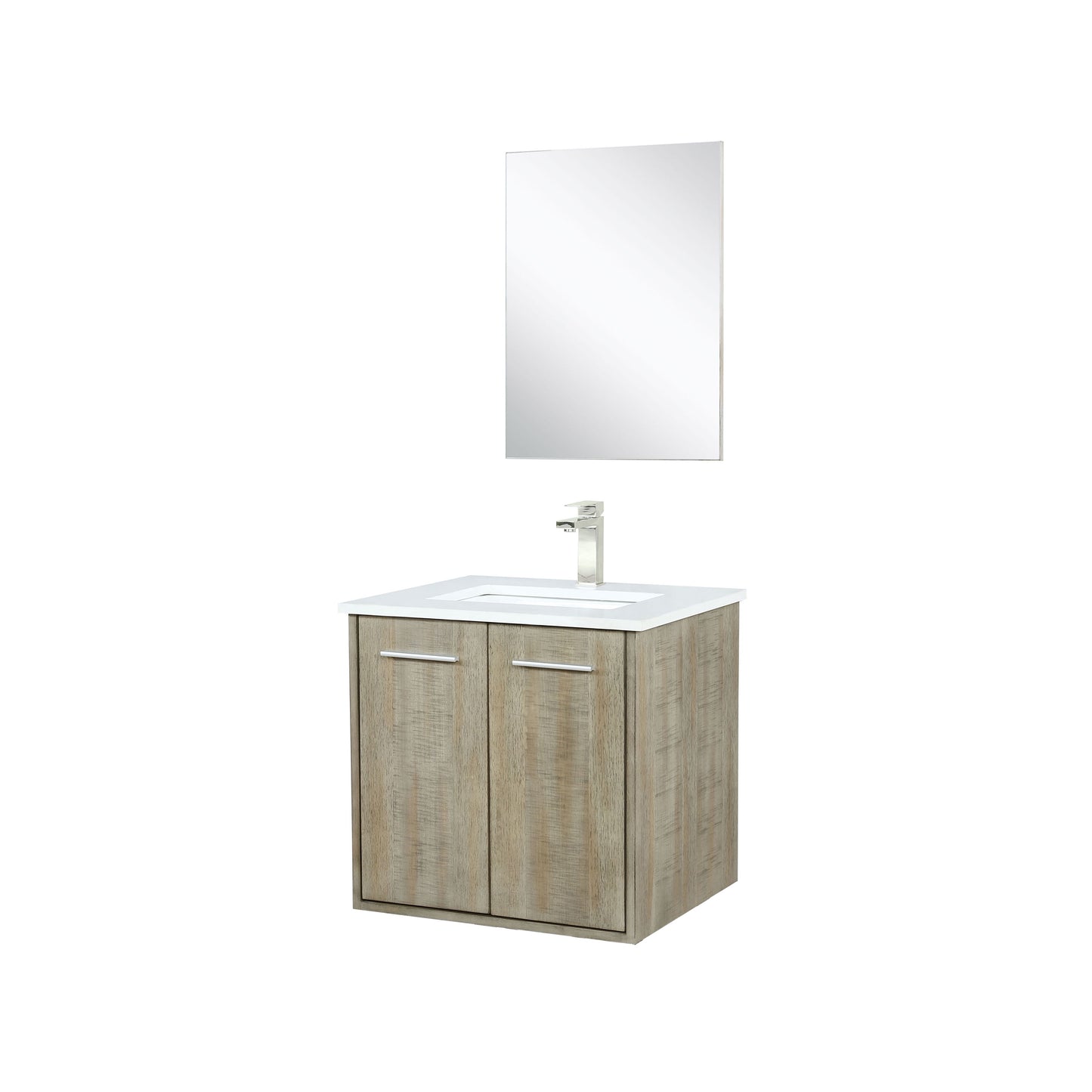 Lexora Collection Fairbanks 24 inch Rustic Acacia Bath Vanity, Cultured Marble Top, Faucet Set and 18 inch Mirror - Luxe Bathroom Vanities