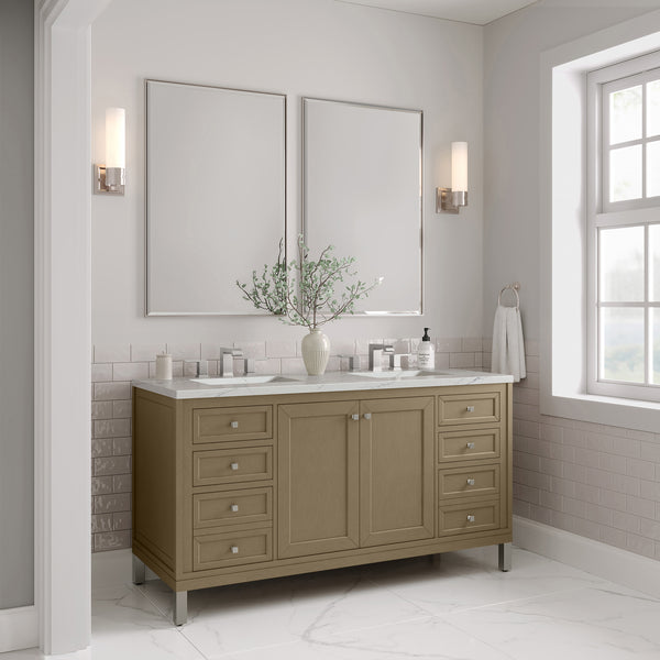 James Martin Chicago 60" Double Vanity with 3 CM Countertop & FreePower Wireless Charger