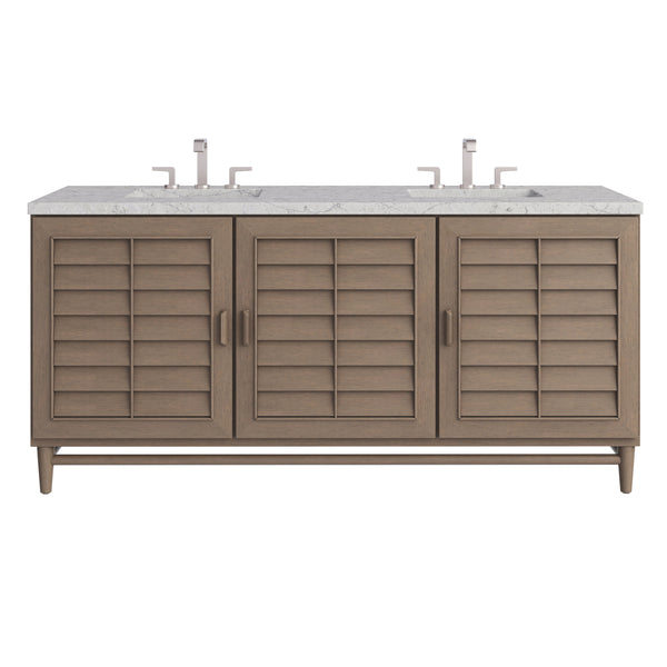 James Martin Portland 72" Double Vanity Whitewashed Walnut with 3 CM Countertop & FreePower Wireless Charger