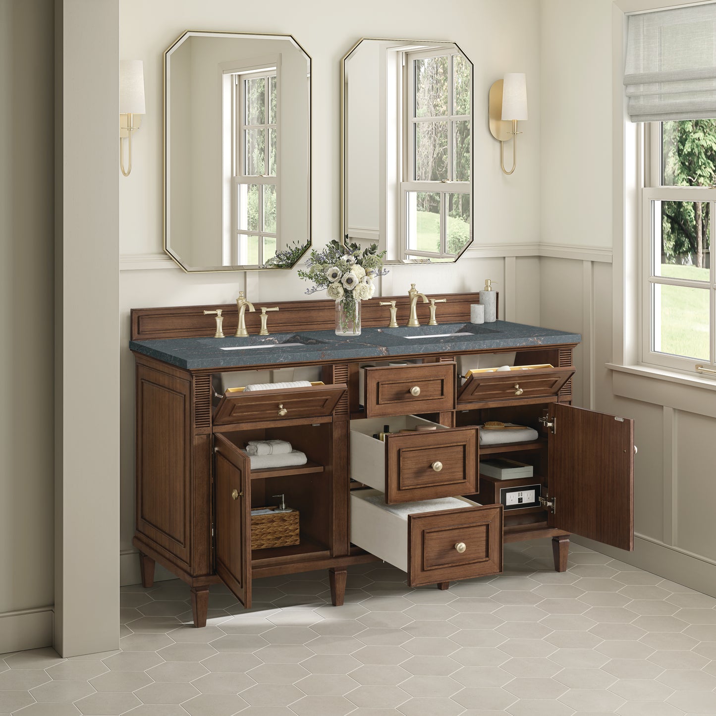 James Martin Lorelai 60" Double Vanity with 3 CM Countertop & FreePower Wireless Charger