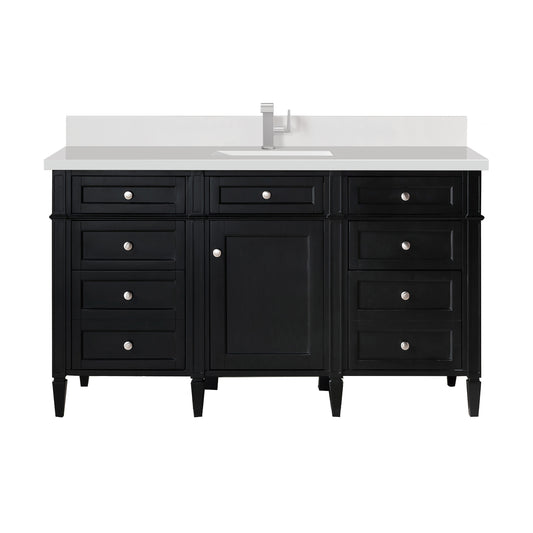 James Martin Brittany 60" Single Vanity with Single Hole 3 CM White Zeus Silestone Top & Backsplash