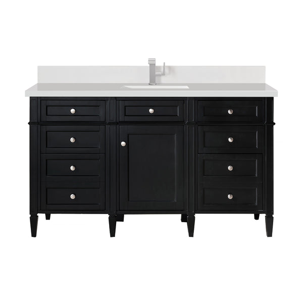 James Martin Brittany 60" Single Vanity with Single Hole 3 CM White Zeus Silestone Top & Backsplash