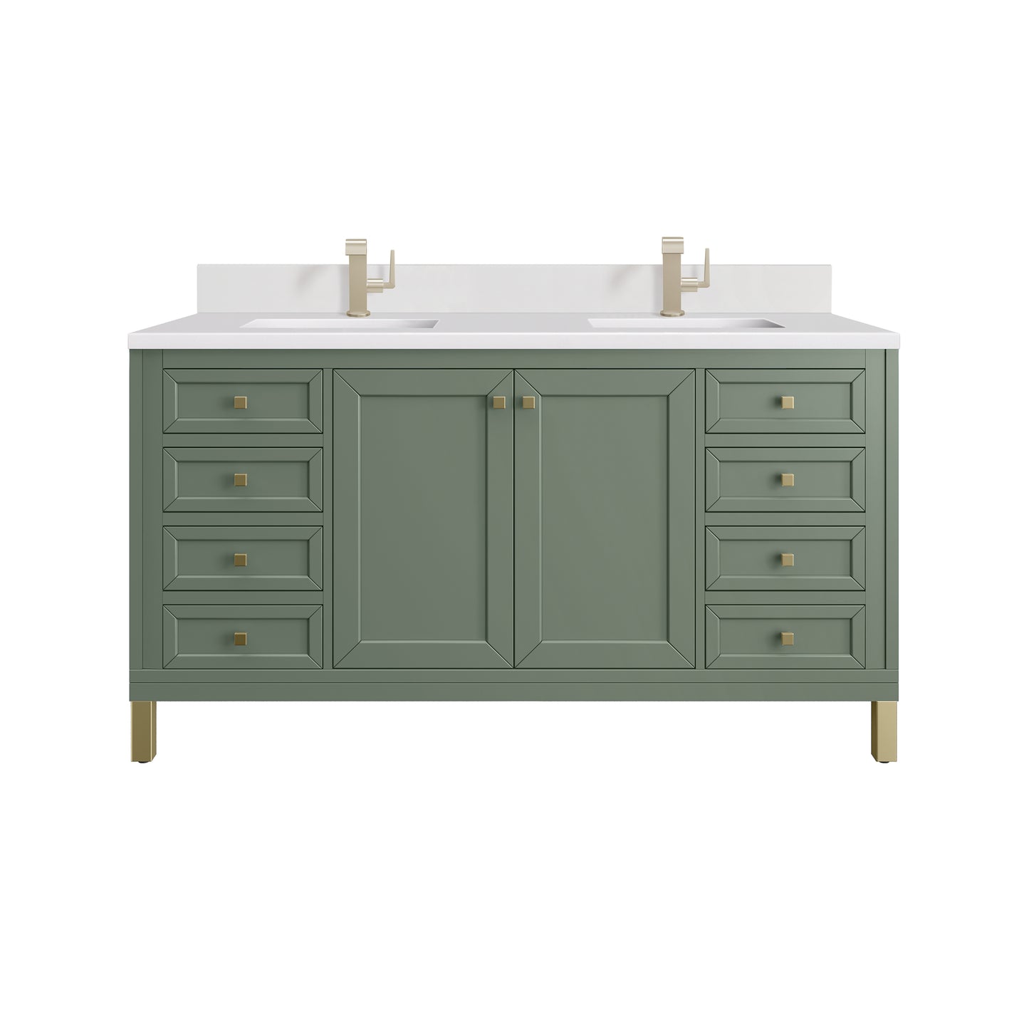 James Martin Chicago 60" Double Vanity with Single Hole 3CM White Zeus Silestone Top & Backsplash
