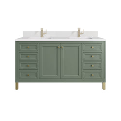 James Martin Chicago 60" Double Vanity with Single Hole 3CM White Zeus Silestone Top & Backsplash