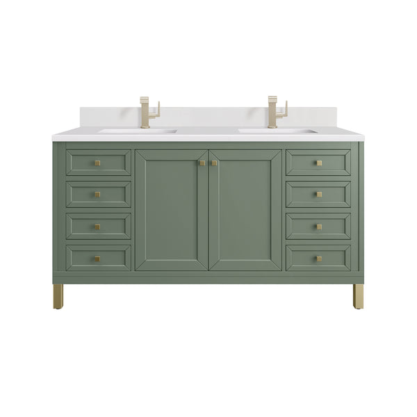 James Martin Chicago 60" Double Vanity with Single Hole 3CM White Zeus Silestone Top & Backsplash