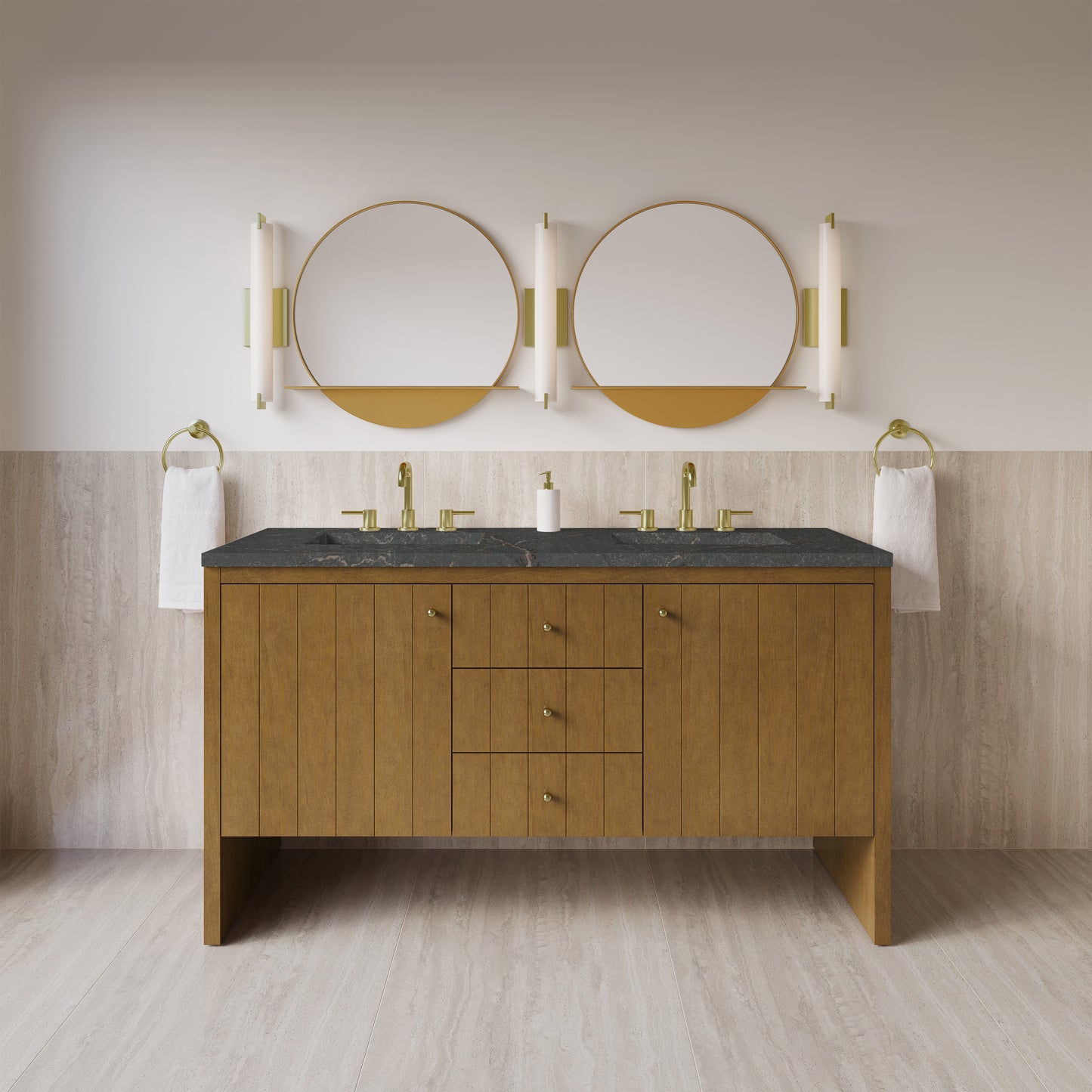 James Martin Hudson 60" Double Vanity with 3 CM Countertop & FreePower Wireless Charger