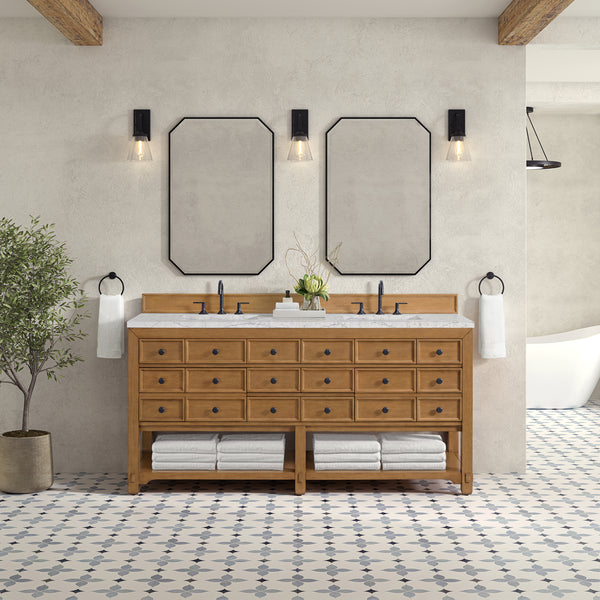 James Martin Malibu 72" Double Vanity, Amber Birch with 3 CM Countertop & FreePower Wireless Charger