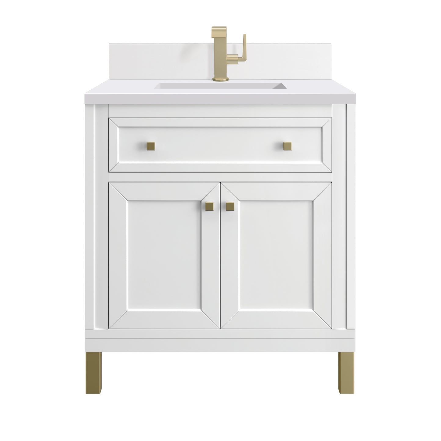 James Martin Chicago 30" Single Vanity with Single Hole 3CM White Zeus Silestone Top & Backsplash