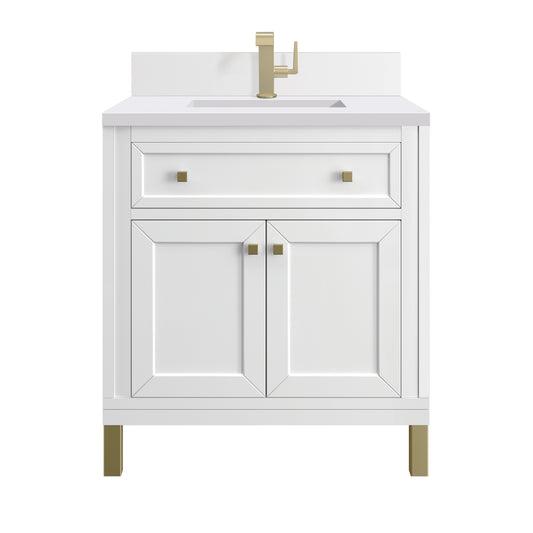 James Martin Chicago 30" Single Vanity with Single Hole 3CM White Zeus Silestone Top & Backsplash