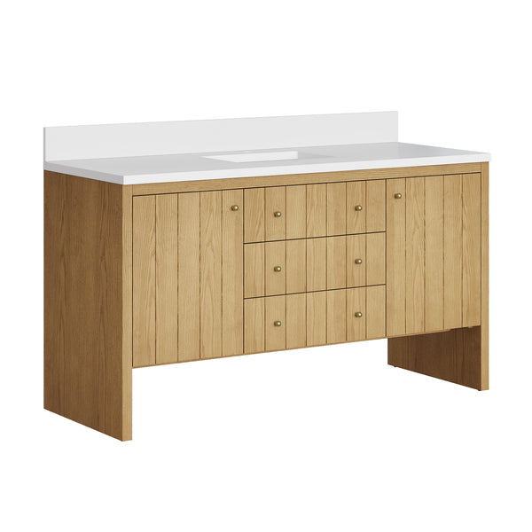 James Martin Hudson 60" Single Vanity with Single Hole 3 CM White Zeus Silestone Top and Matching Backsplash