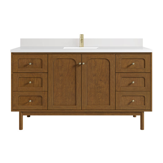 James Martin Laurent 60" Single Vanity with Single Hole 3 CM White Zeus Silestone Top & Matching Backsplash