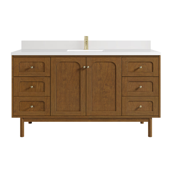 James Martin Laurent 60" Single Vanity with Single Hole 3 CM White Zeus Silestone Top & Matching Backsplash