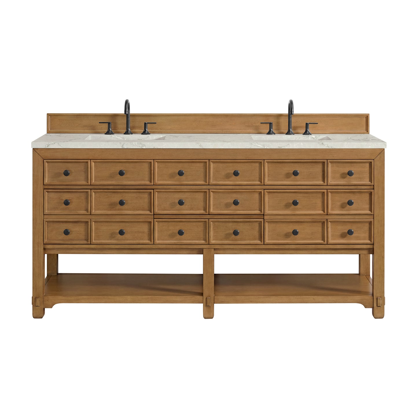 James Martin Malibu 72" Double Vanity, Amber Birch with 3 CM Countertop & FreePower Wireless Charger