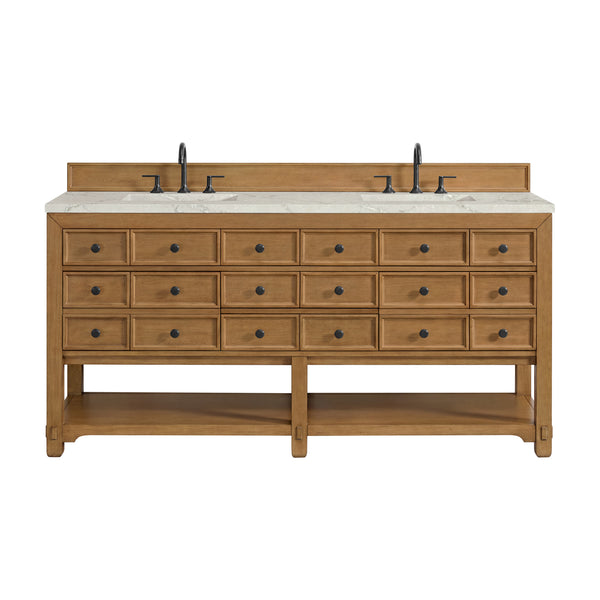 James Martin Malibu 72" Double Vanity, Amber Birch with 3 CM Countertop & FreePower Wireless Charger