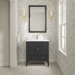 James Martin Myrrin 30" Single Vanity with Single Hole 3 CM White Zeus Silestone Top and Matching Backsplash