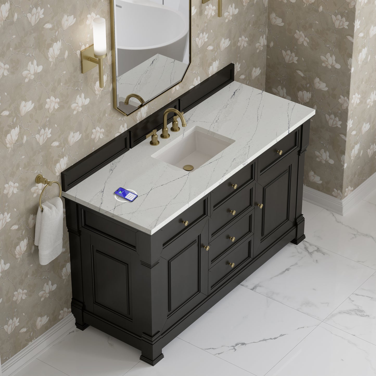 James Martin Brookfield 60" Single Vanity with 3CM Countertop & FreePower Wireless Charger