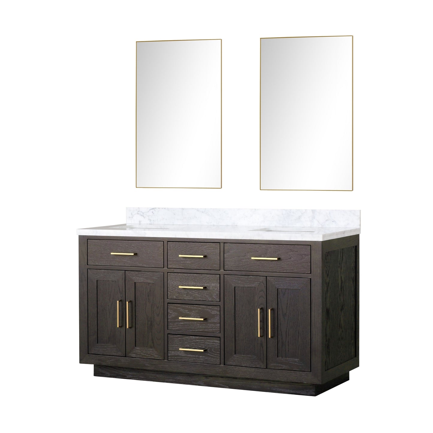 Lexora Collection Abbey 60 inch Double Bath Vanity, Carrara Marble Top, and 28 inch Mirrors - Luxe Bathroom Vanities
