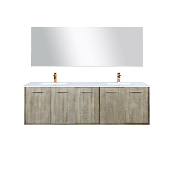 Lexora Collection Fairbanks 72 inch Rustic Acacia Double Bath Vanity, Cultured Marble Top, Faucet Set and 70 inch Mirror - Luxe Bathroom Vanities