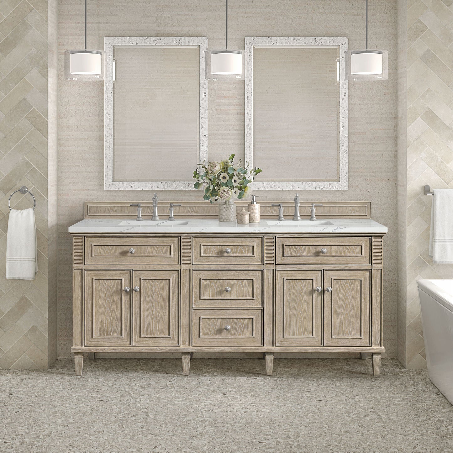 James Martin Lorelai 72" Double Vanity with 3 CM Countertop & FreePower Wireless Charger